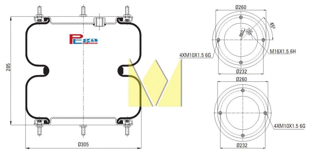 Пневморессора многосекционная LOHR Pega P30.2305.F01