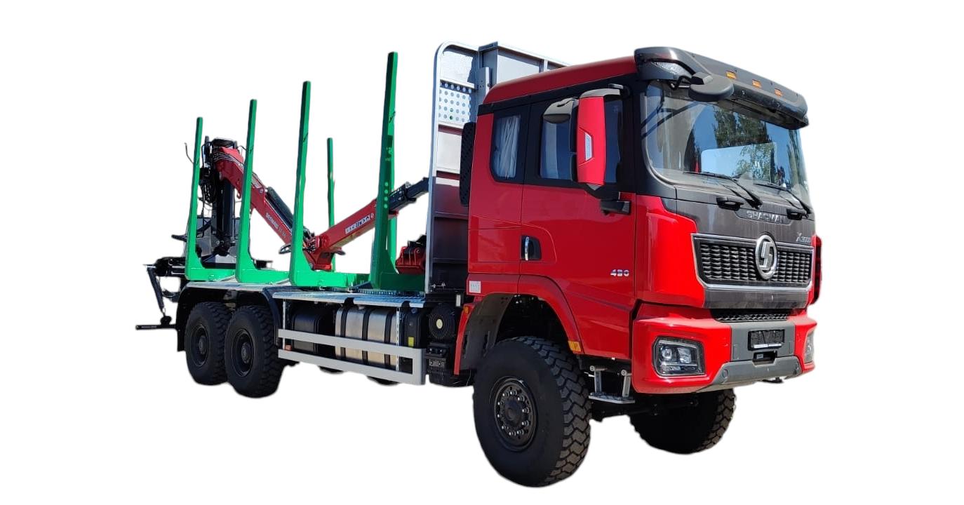 Сортиментовоз Shacman 6х6 односкат с ГМУ VM10-74L на заднем свесе 